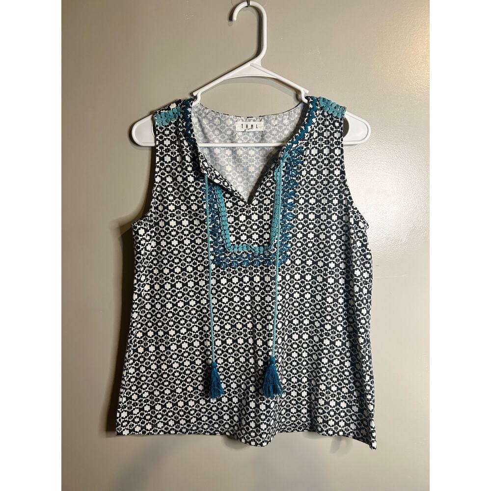 THML Anthropologie Boho V-Neck Tassell Tank Embroidered